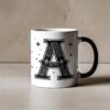 Personalized initial A mug with gold stars design on glossy white ceramic – custom monogram coffee mug gift for her or him